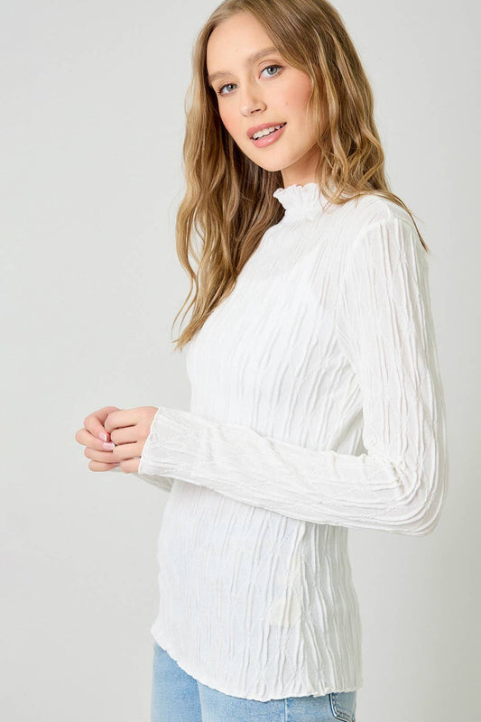 61147 Lettuce Edge Textured Knit Top