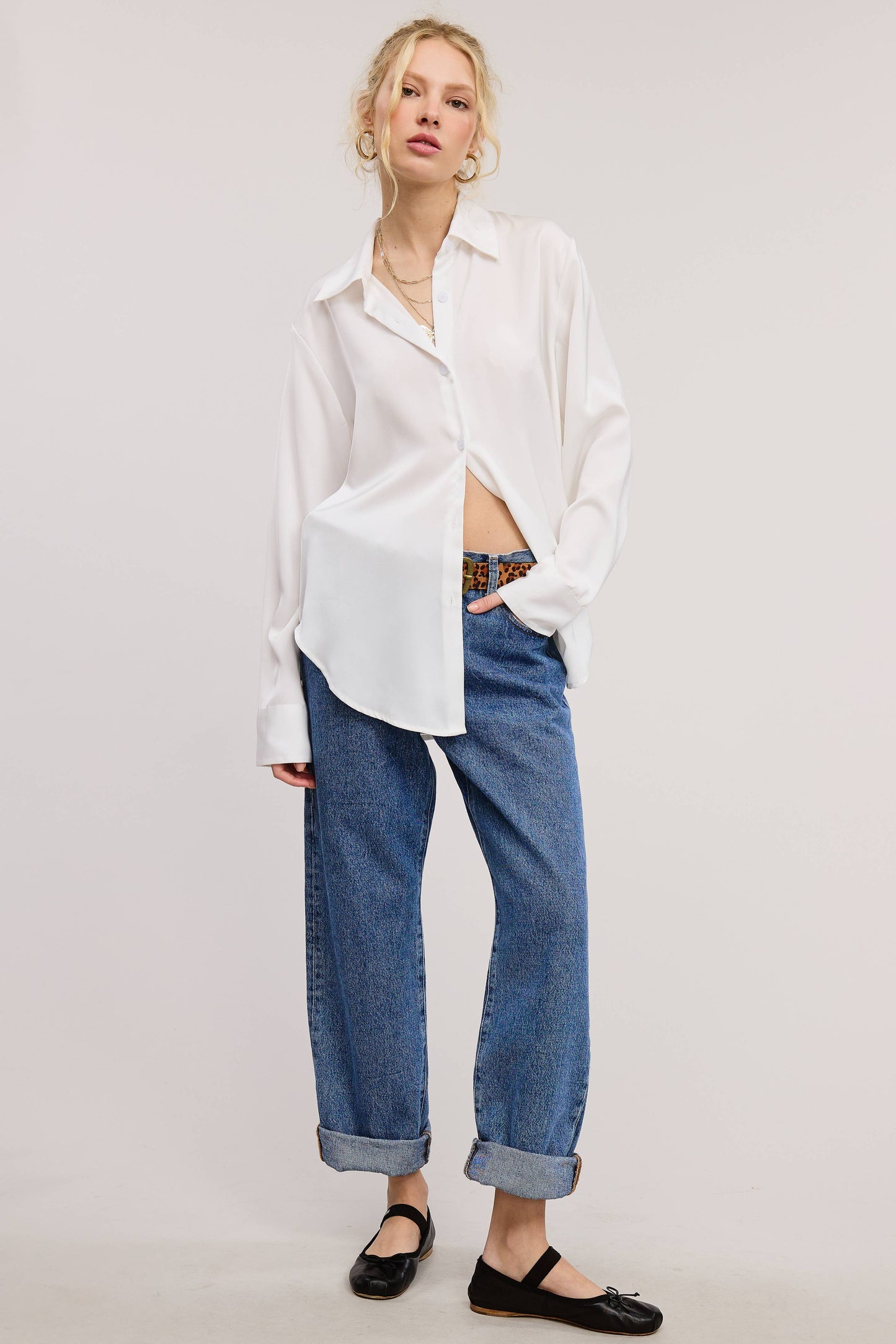 Silky Satin Button Down Blouse