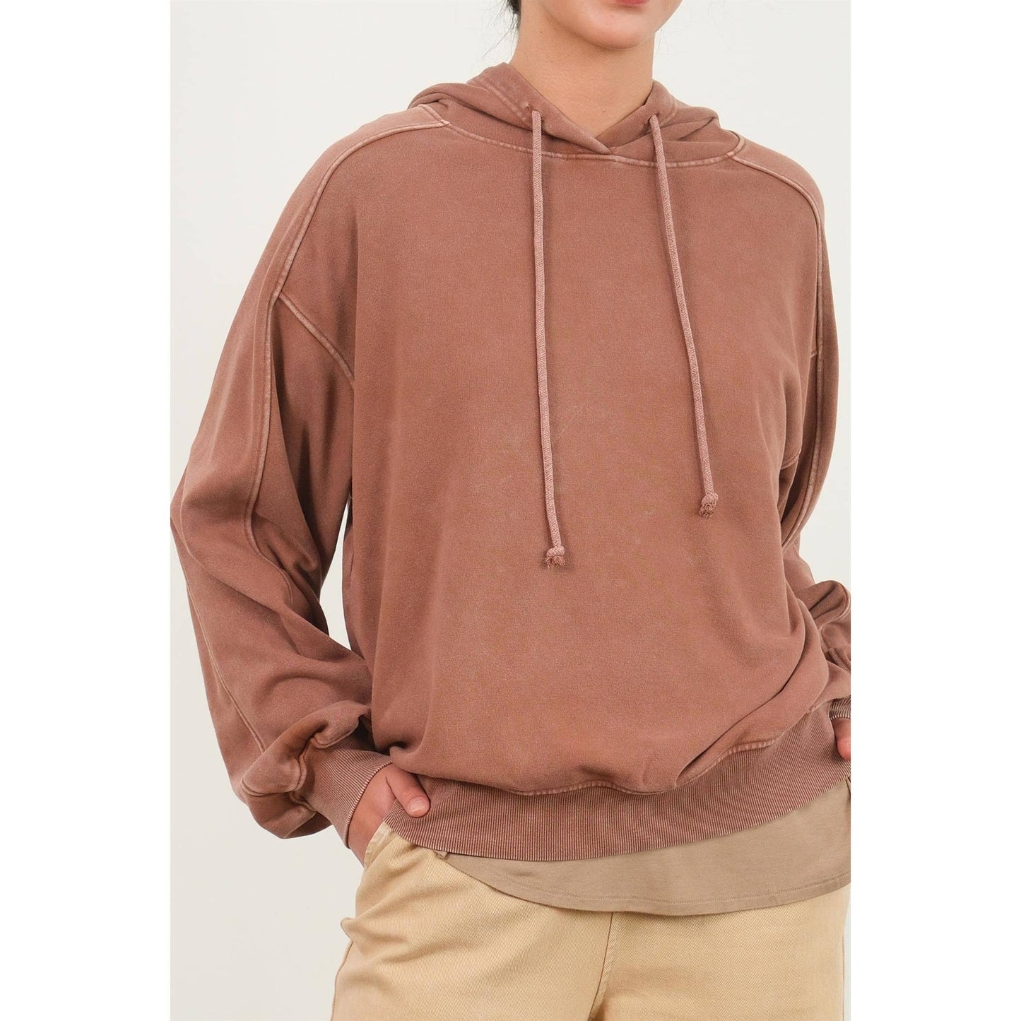 Seam Detailed Long Sleeve Oversized Hoodie