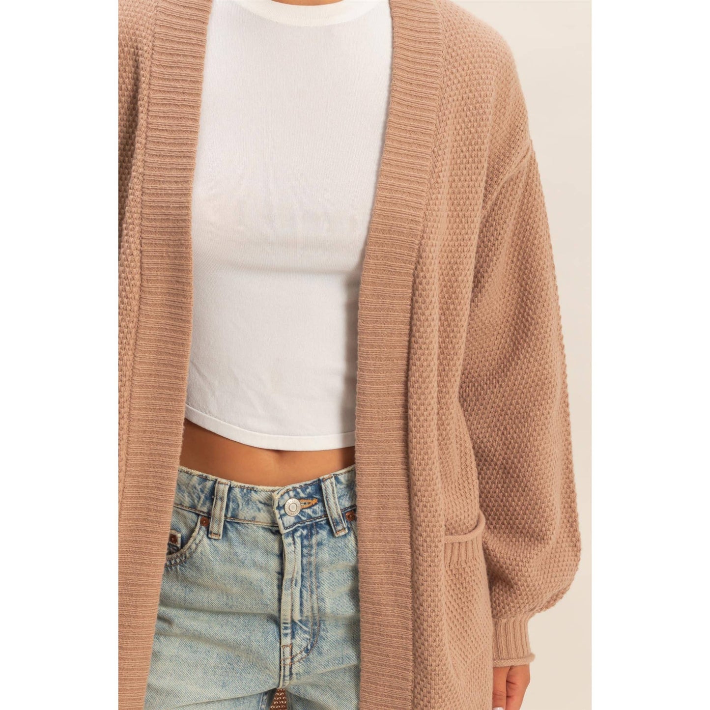 Oversized Textured Open Front Long Cardigan Sweater