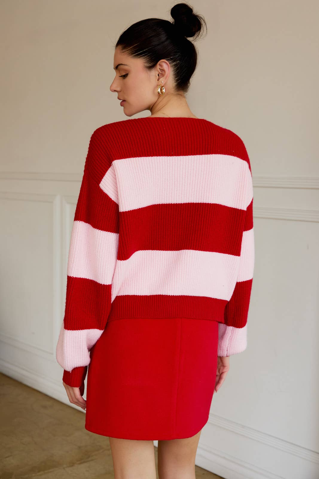 FRONT TIE DETAIL LONG SLEEVE STRIPE CARDIGAN