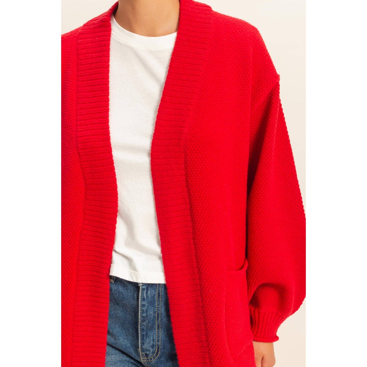 Oversized Textured Open Front Long Cardigan Sweater