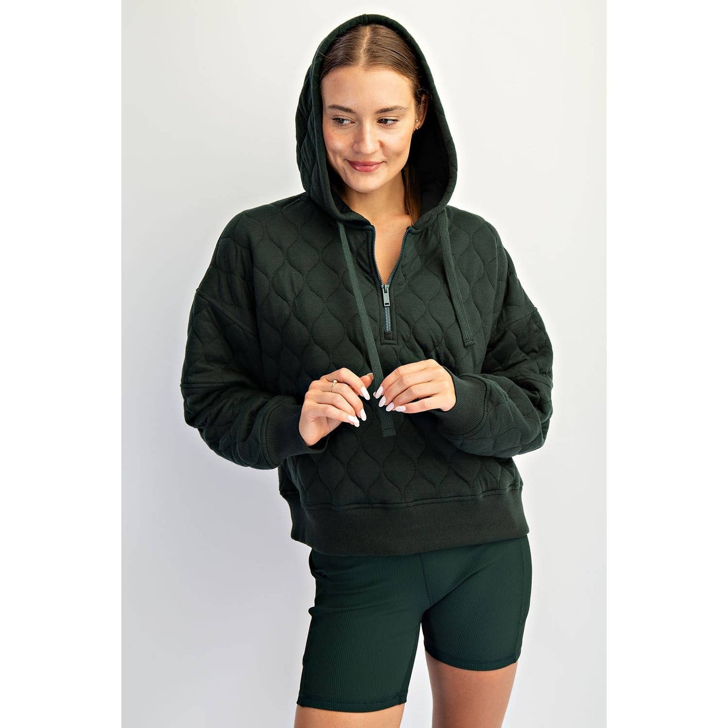 QUILTED QUARTER ZIP HOODIE JACKET
