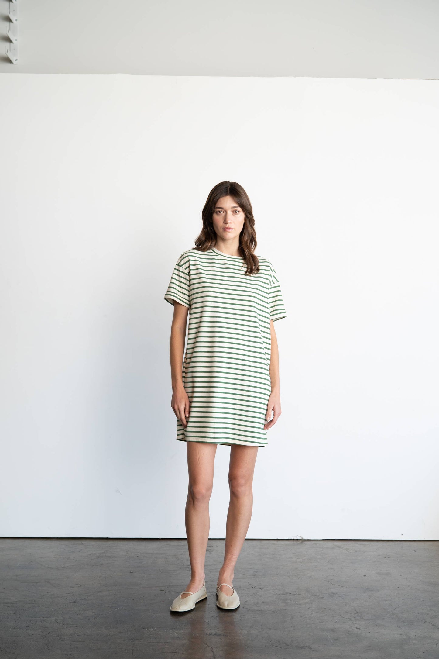 Casual striped, mini dress in Celery