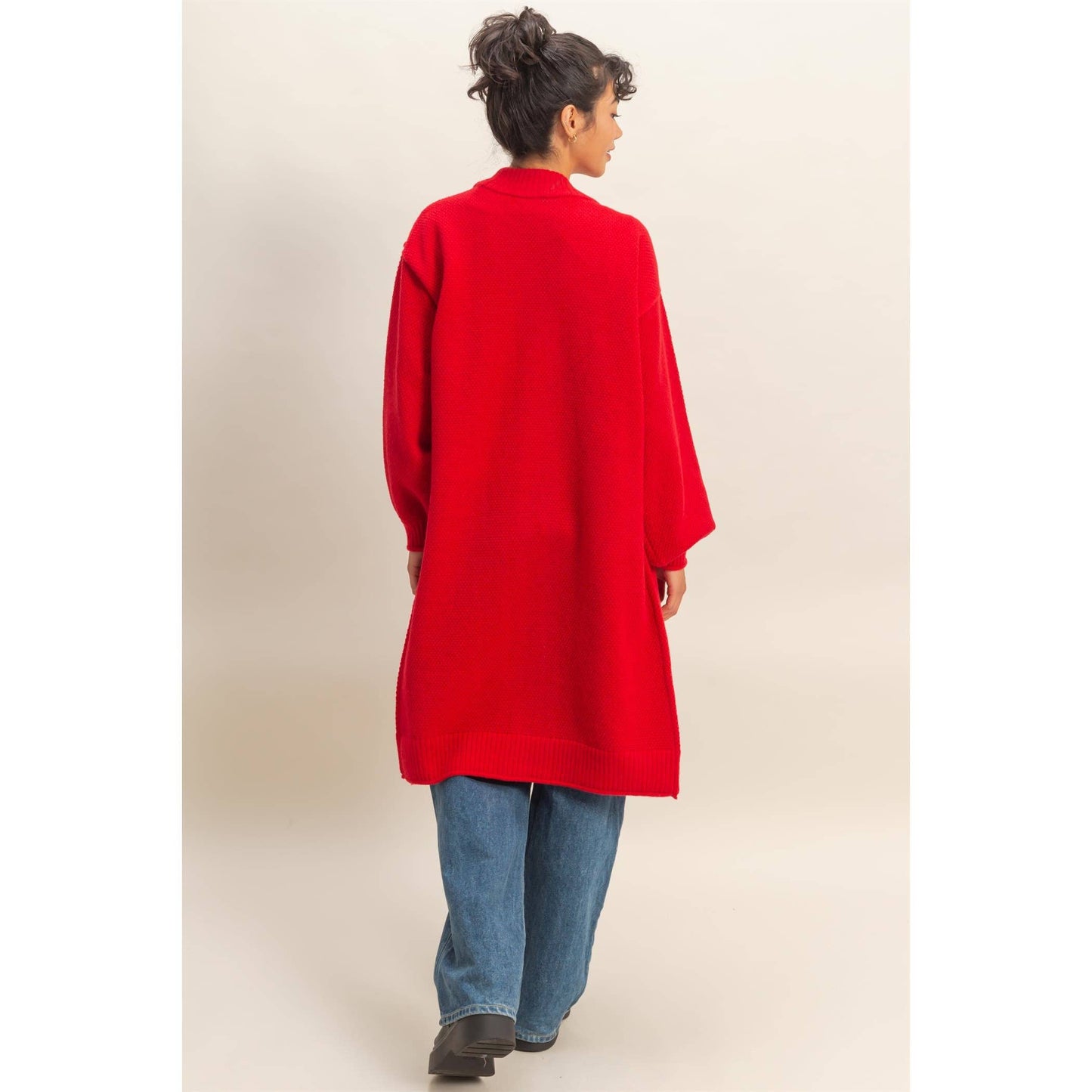 Oversized Textured Open Front Long Cardigan Sweater