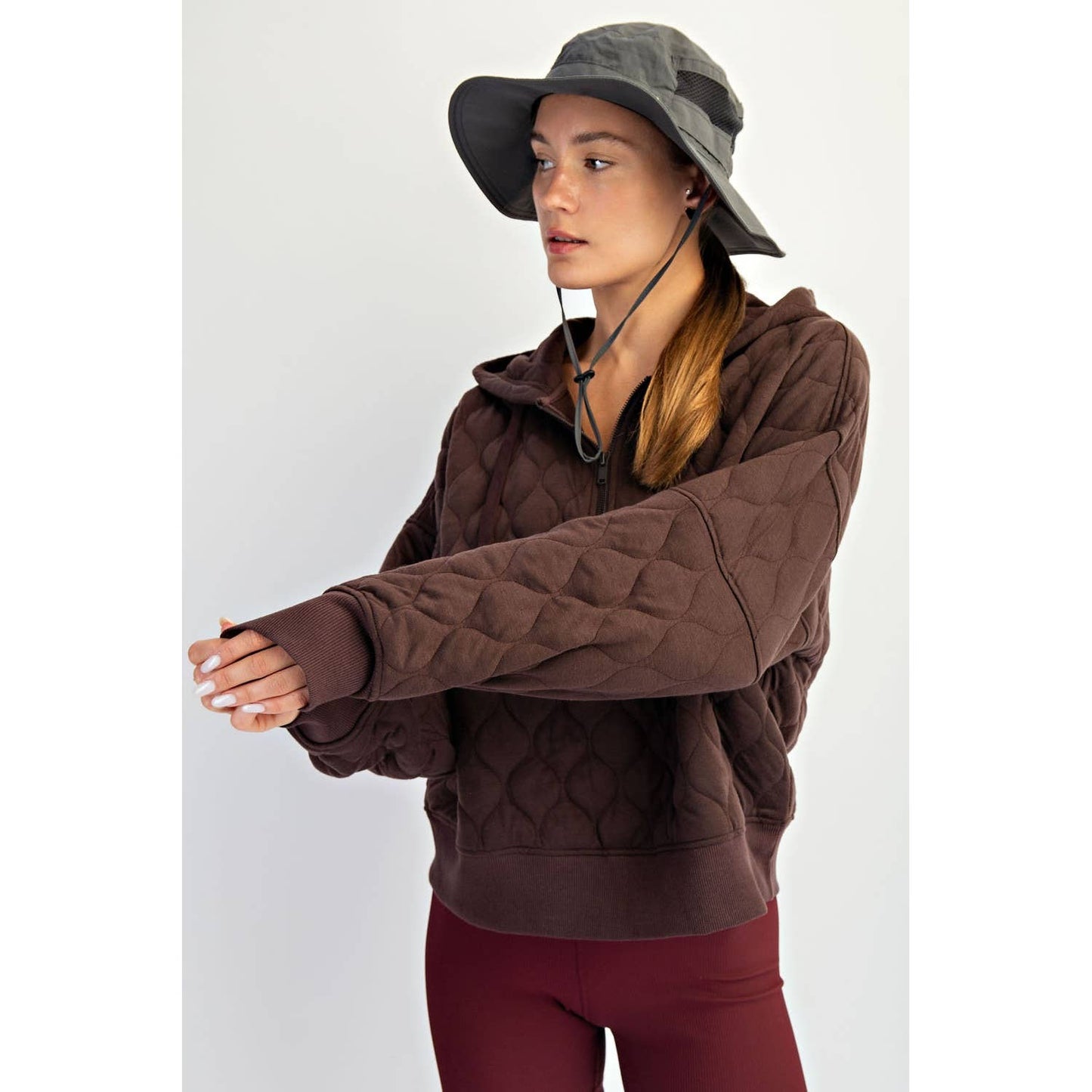 QUILTED QUARTER ZIP HOODIE JACKET