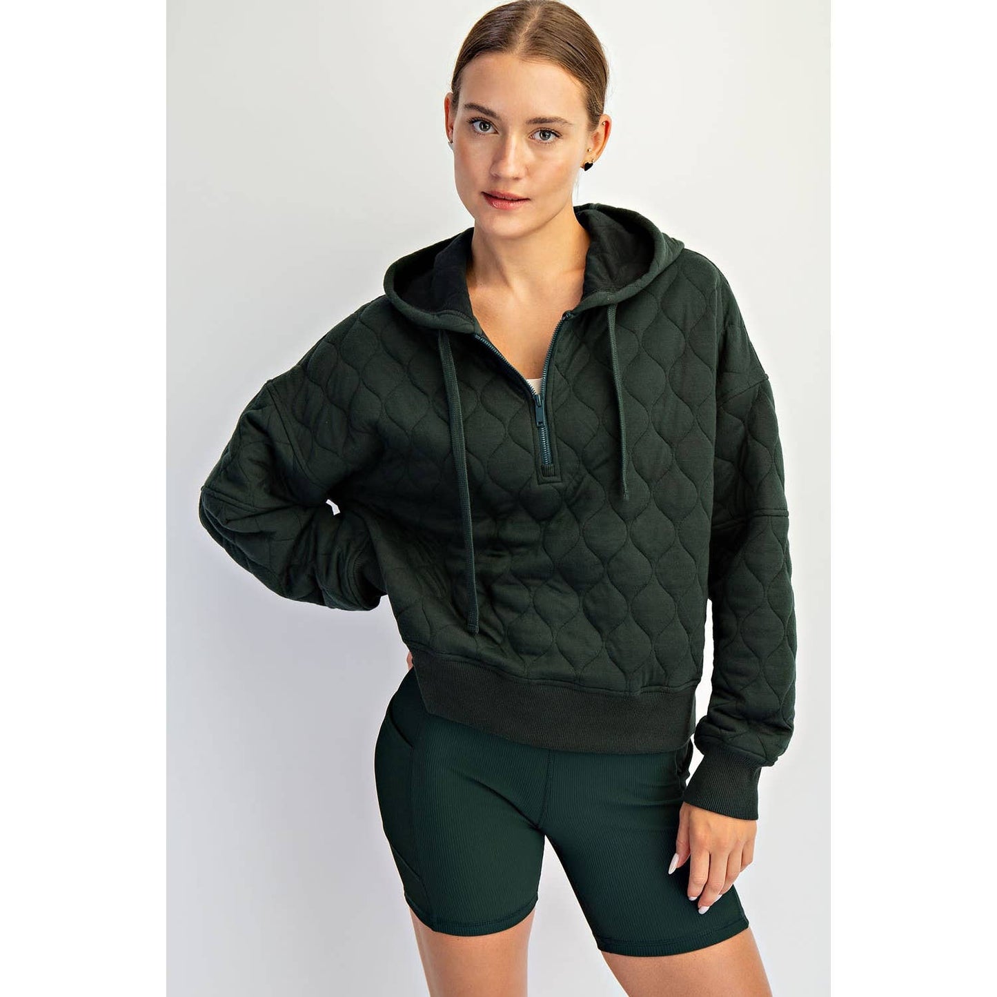 QUILTED QUARTER ZIP HOODIE JACKET