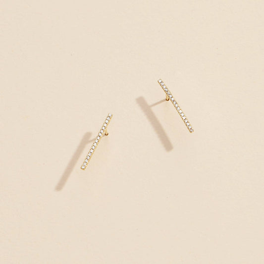 Bar Rhinestones Gold Dip Stud Earrings