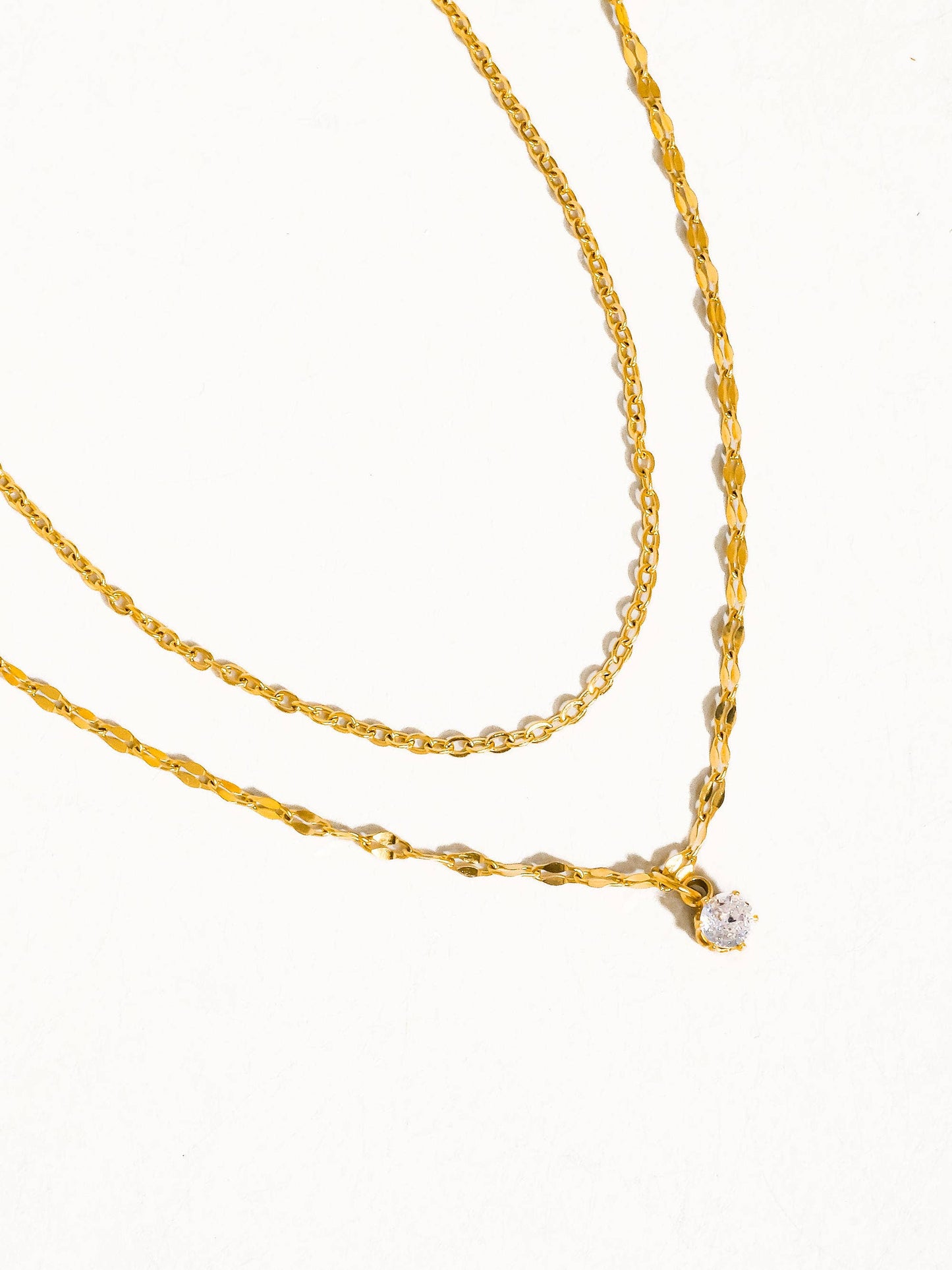 Cerise 18K Gold Non-Tarnish CZ Stone Stacked Necklace