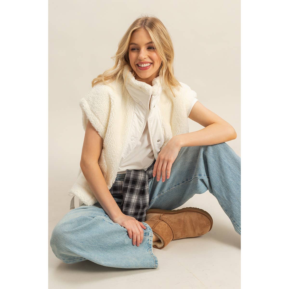 Cozy Sherpa Vest Jacket with Tie-Up Side Details