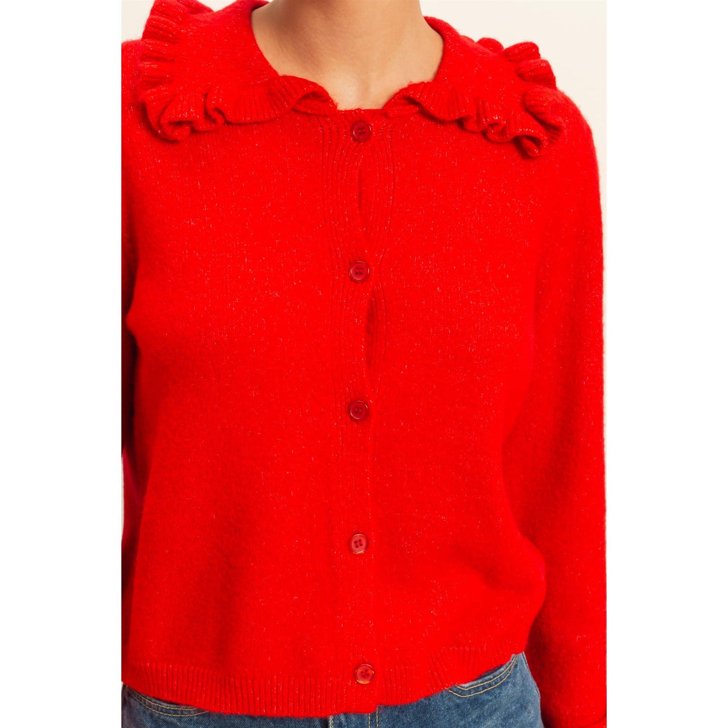 Ruffle Collar Cardigan Sweater