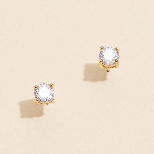 Round Cut 6mm Cubic Zirconia Stud Earrings in 18K Gold Dip