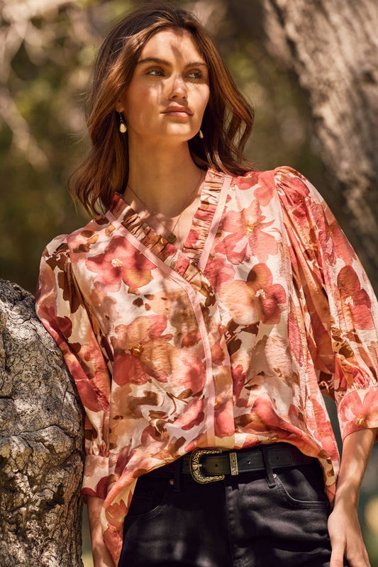 Crinkled Floral Printed Blouse