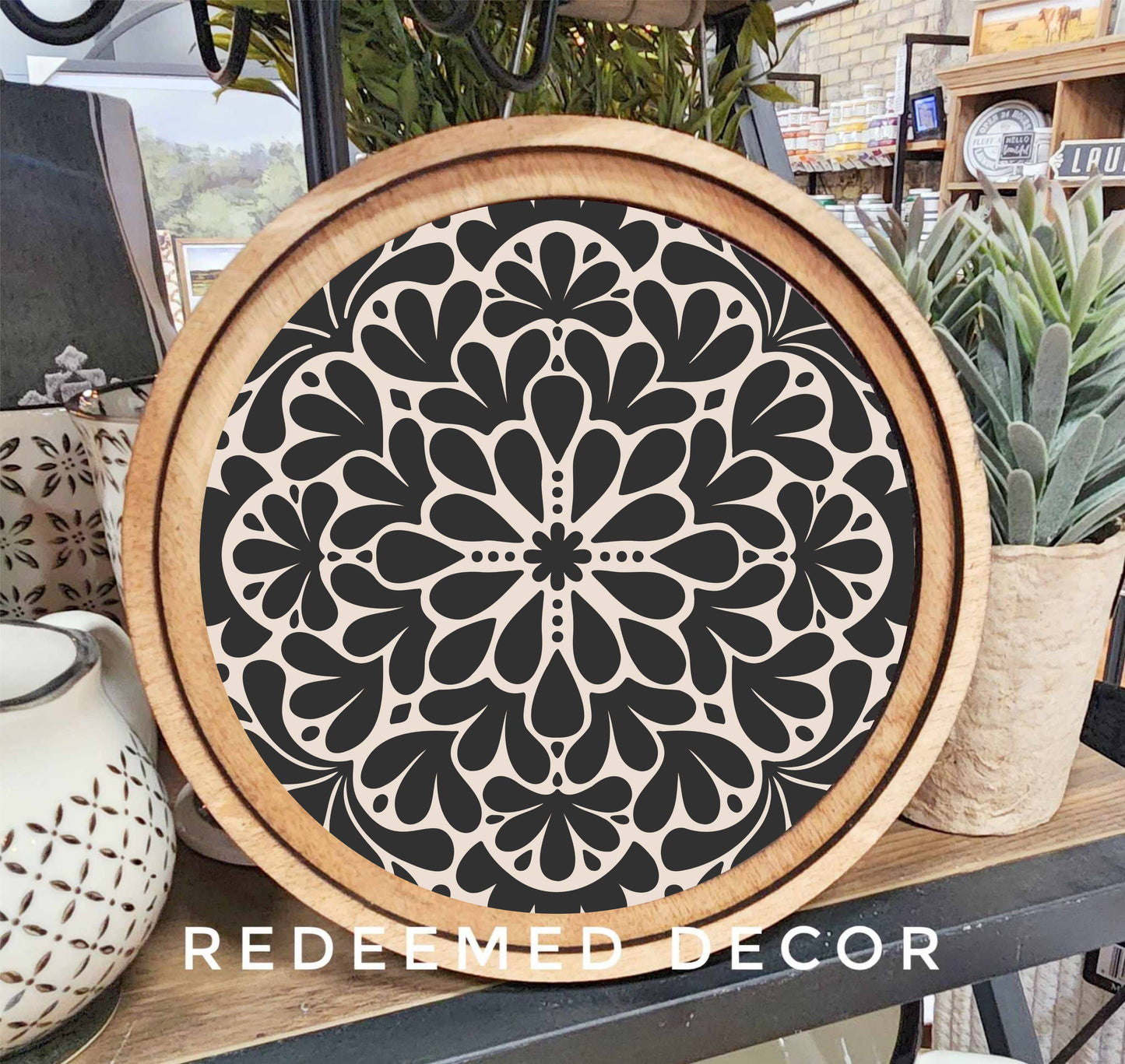 8" Round Black Medallion Art