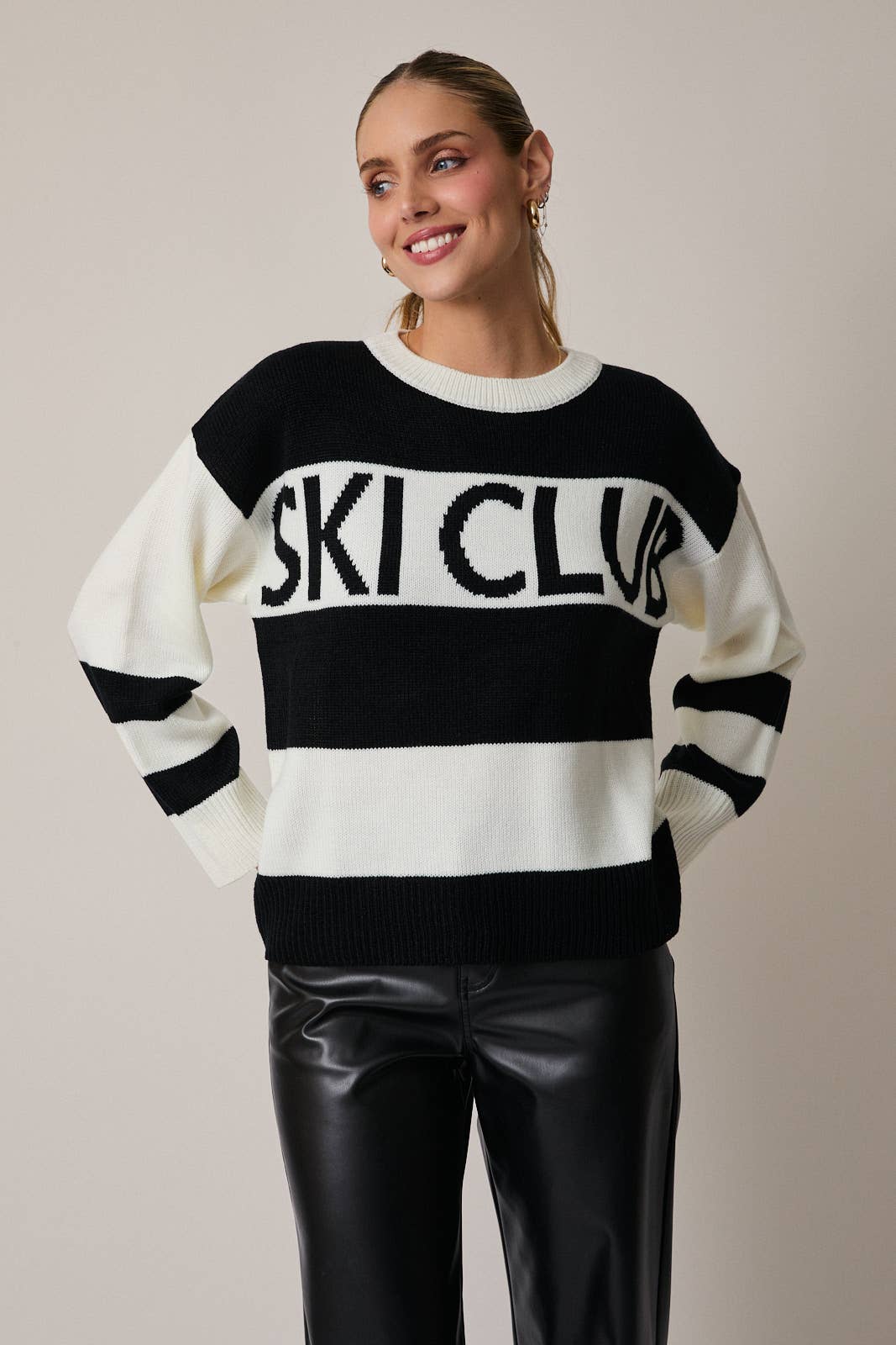 LONG SLEEVE ROUND NECK "SKI CLUB" SWEATER