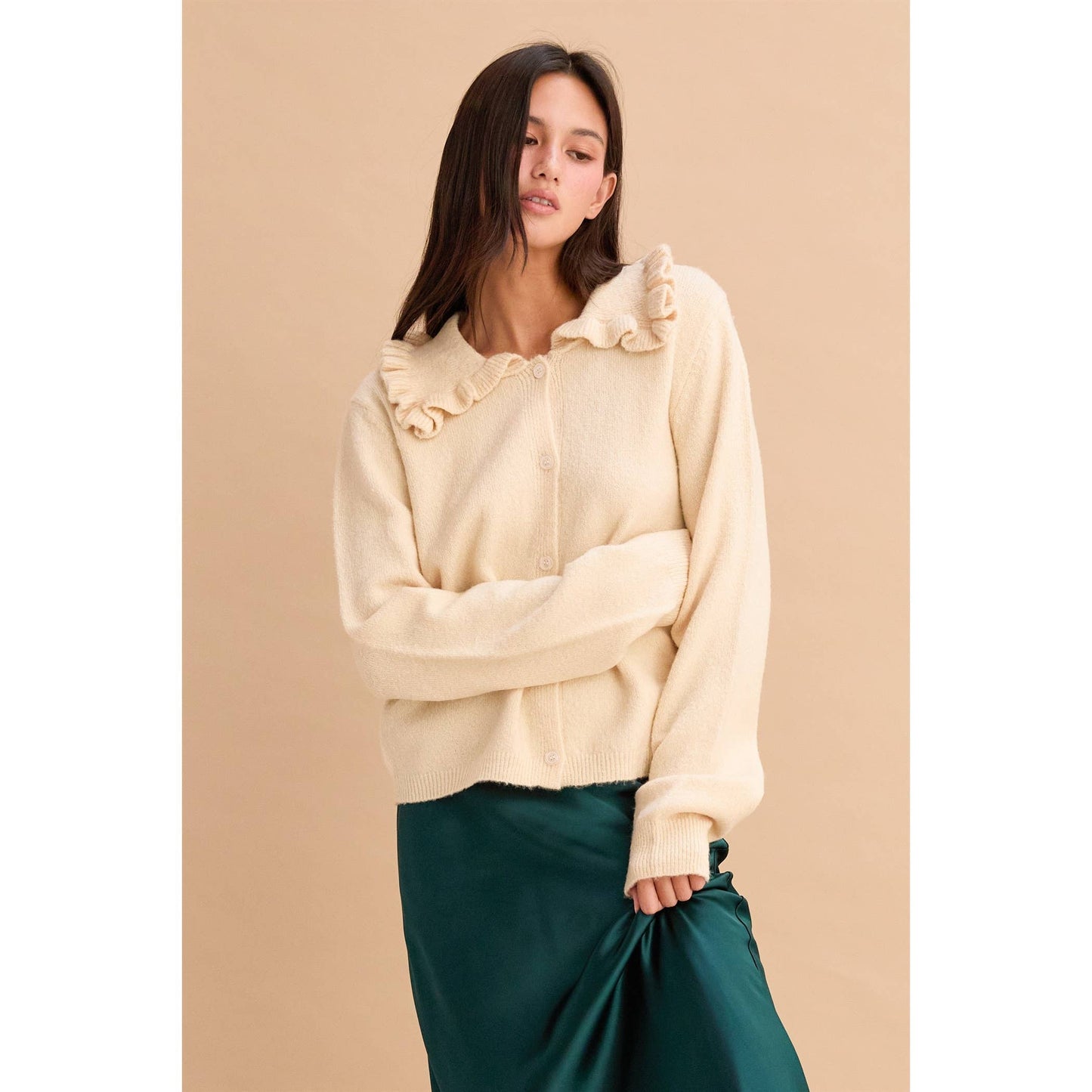 Ruffle Collar Cardigan Sweater