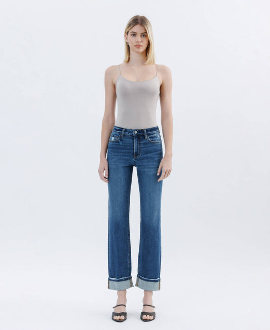 HIGH RISE CUFFED STRAIGHT JEANS