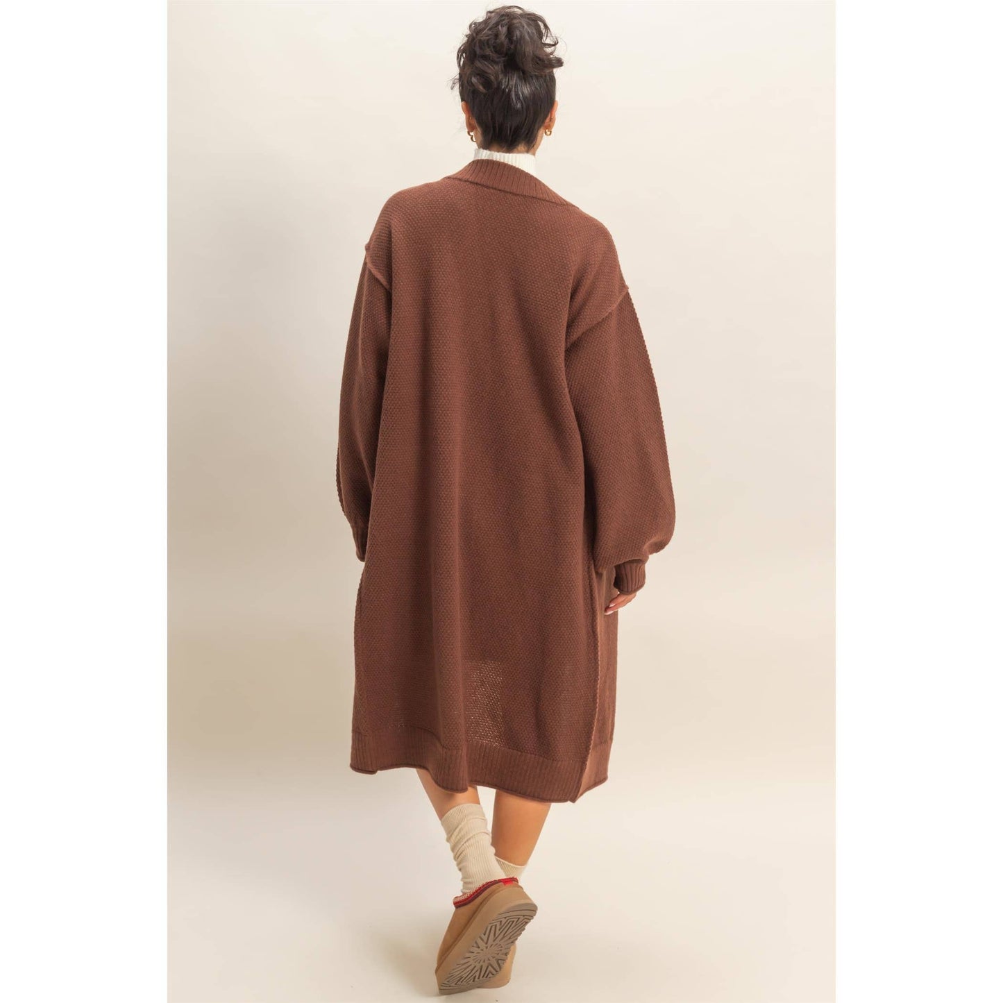 Oversized Textured Open Front Long Cardigan Sweater