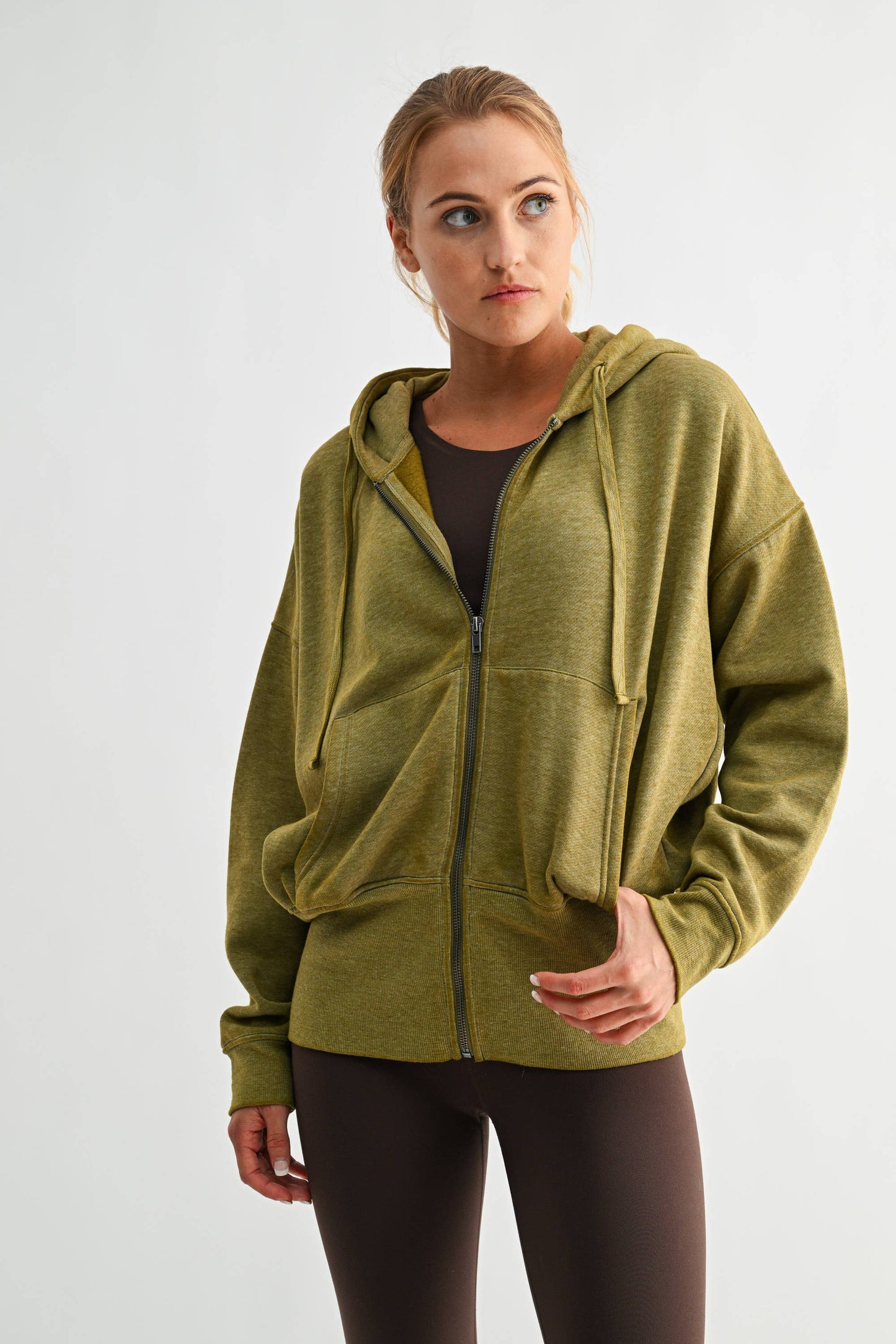 Fleece Hoodie Jacket with Tapered Sleeves