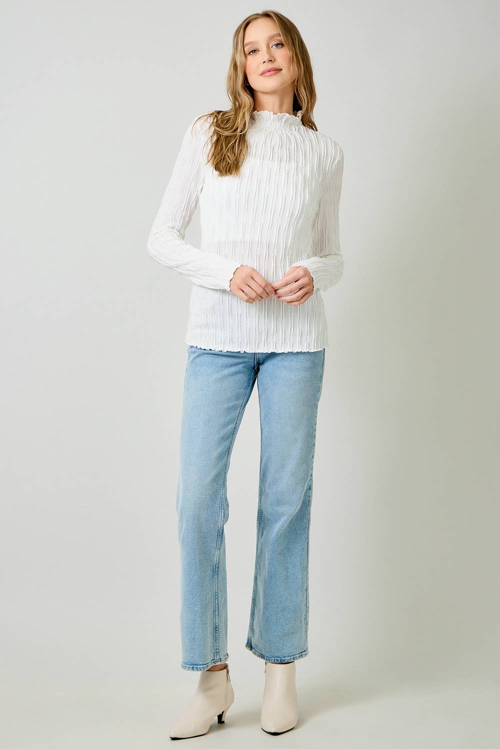 61147 Lettuce Edge Textured Knit Top