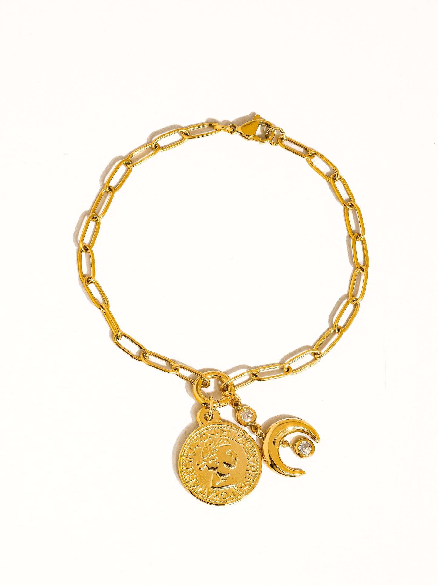 Lark 18K Gold Non-Tarnish Coin Moon Chain Bracelet