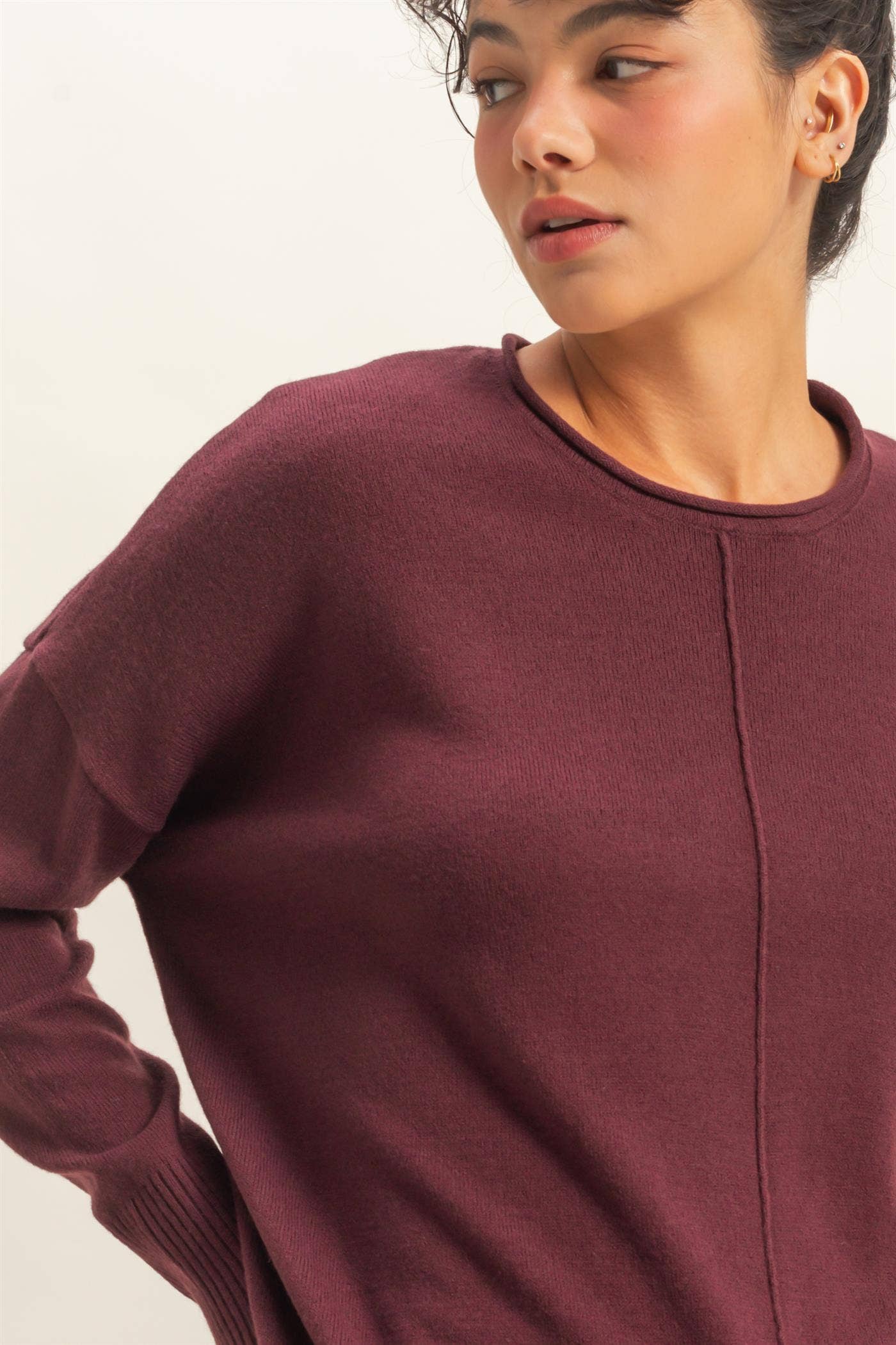 Round Roll Neck Drop Shoulder Sweater