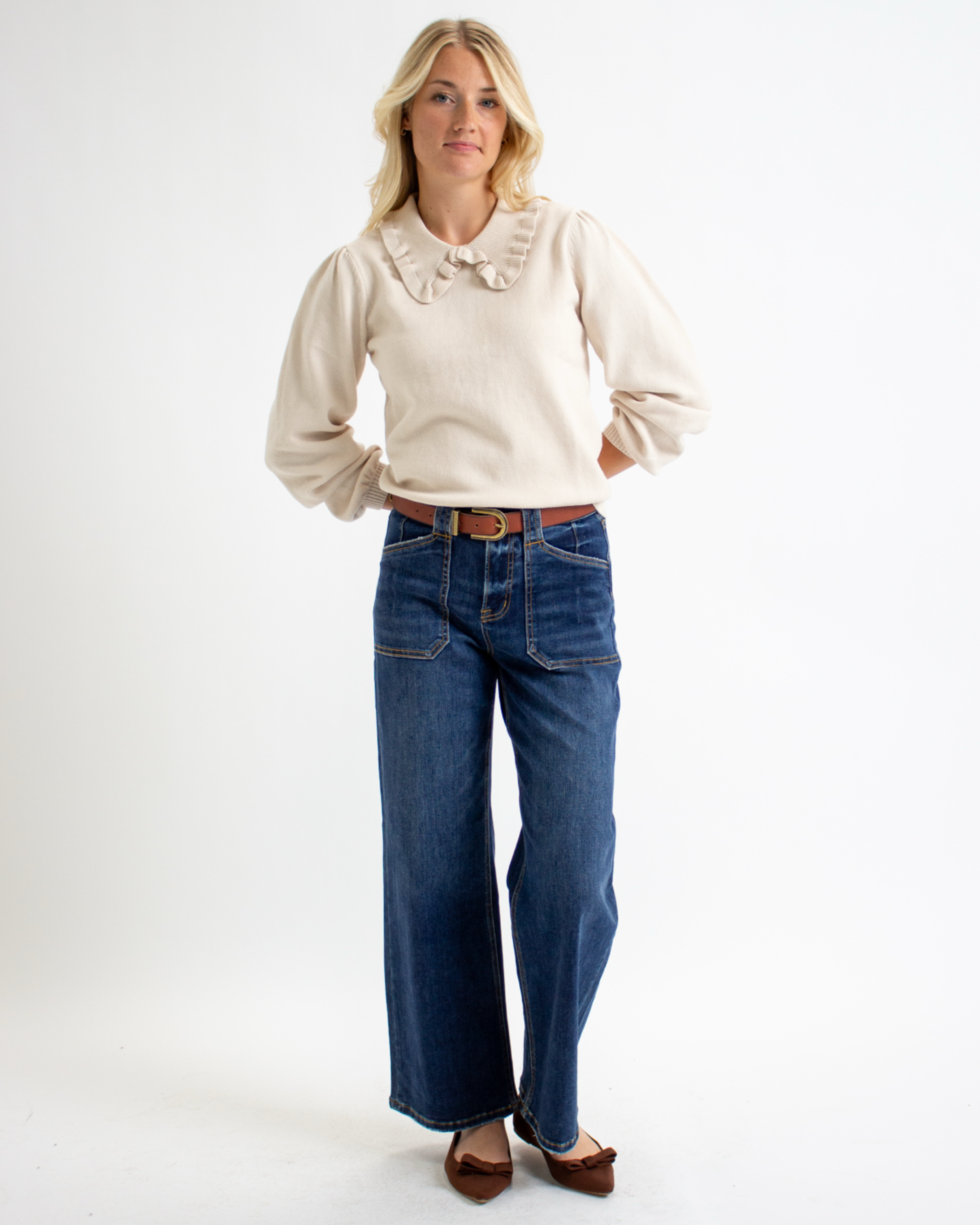 Sonnet Ruffled Collared Long Sleeve Pullover Sweater