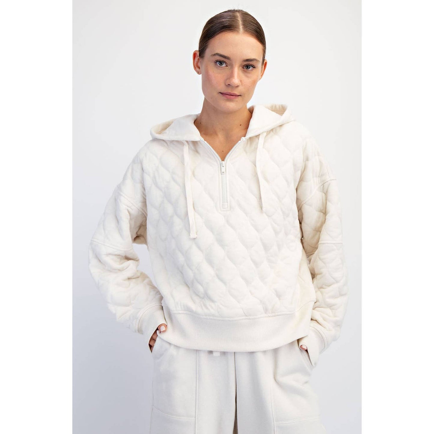 QUILTED QUARTER ZIP HOODIE JACKET