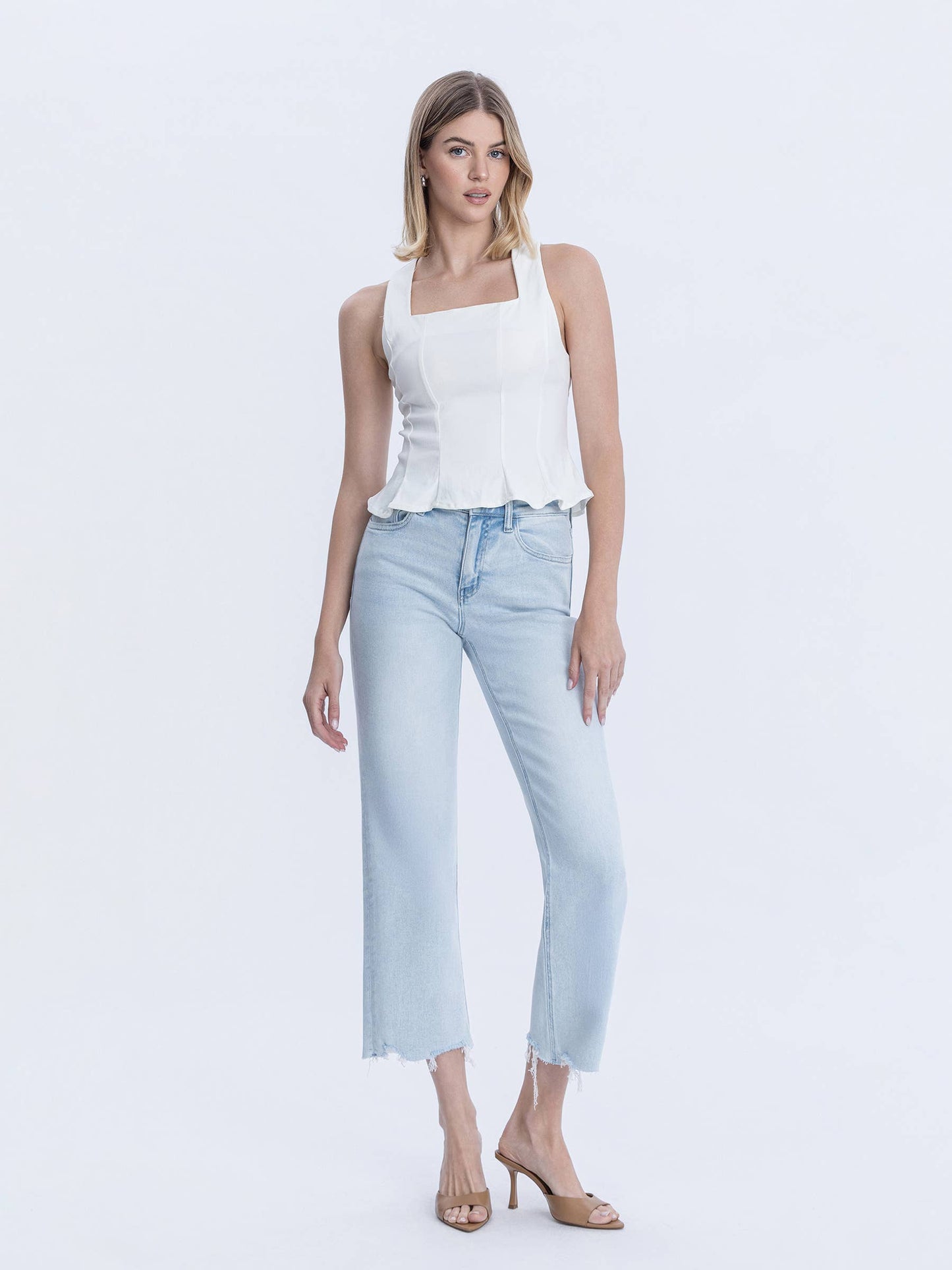 HIGH RISE LIGHT WASH SLIM WIDE JEANS T6508