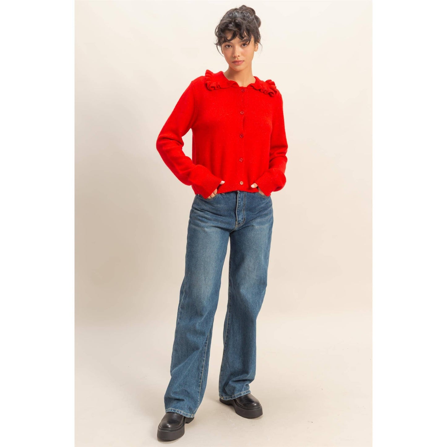 Ruffle Collar Cardigan Sweater