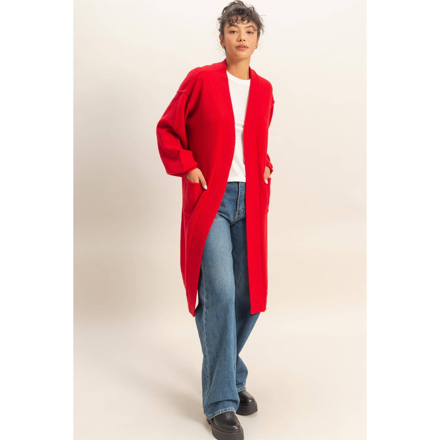 Oversized Textured Open Front Long Cardigan Sweater