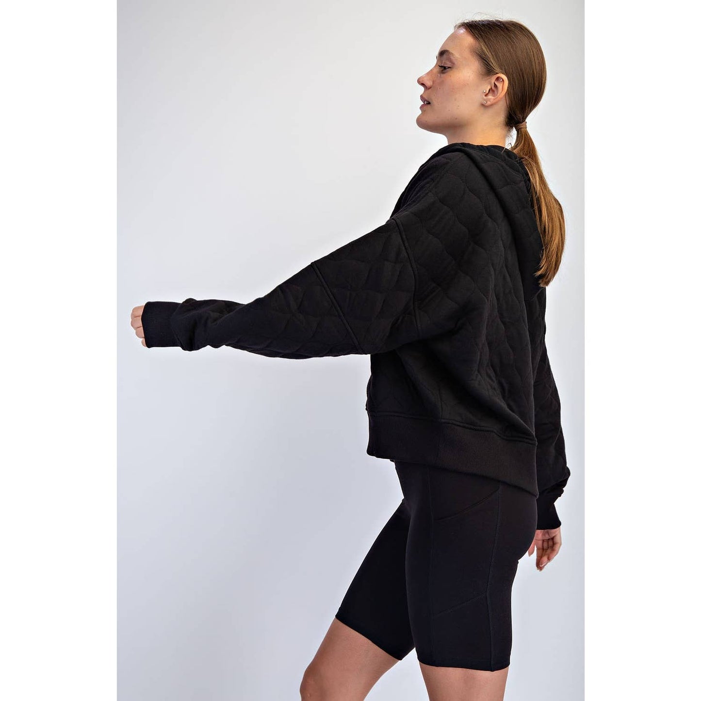 QUILTED QUARTER ZIP HOODIE JACKET