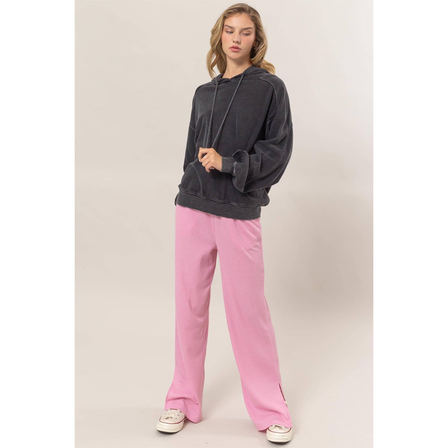 Seam Detailed Long Sleeve Oversized Hoodie