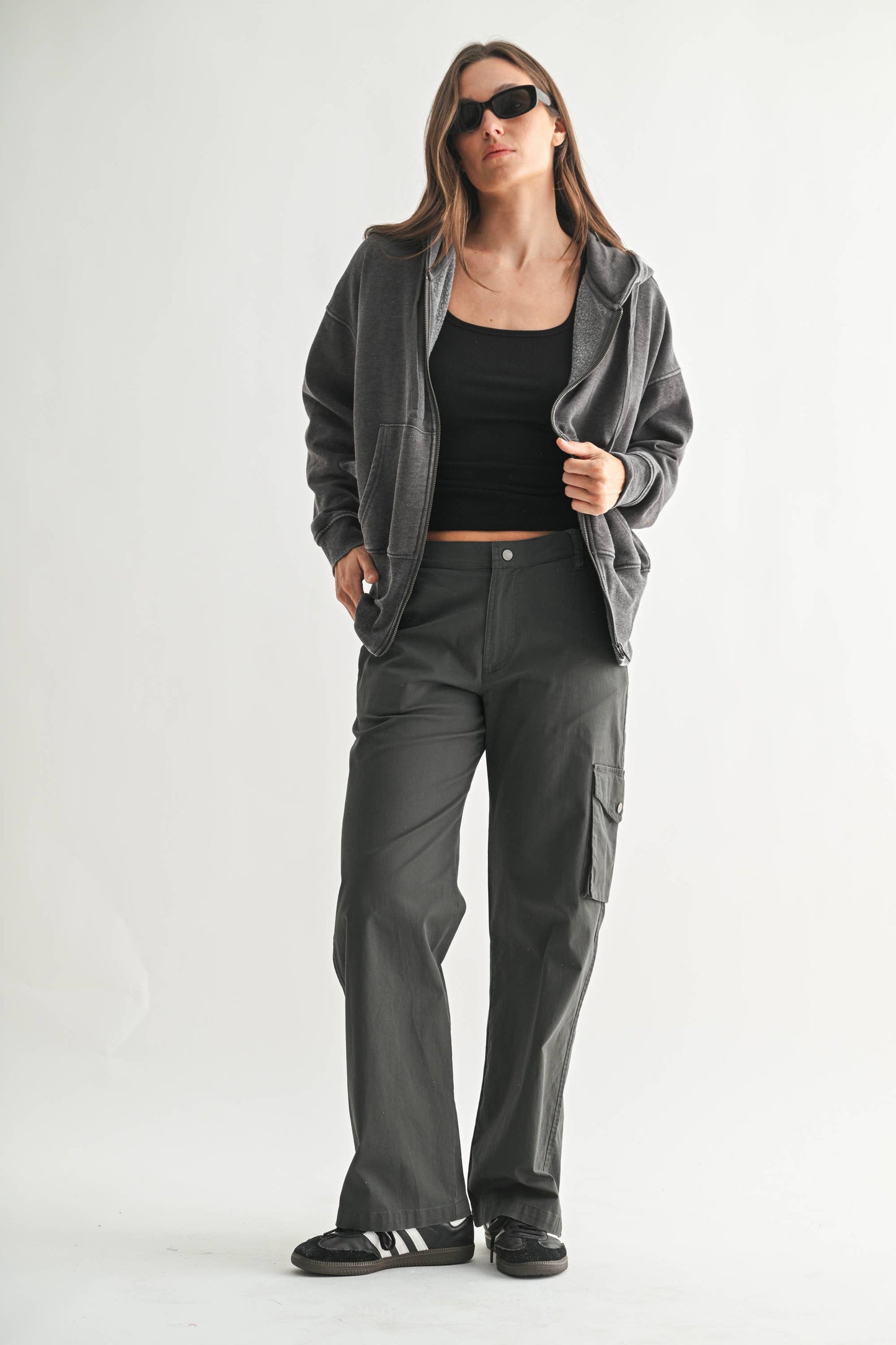 Fleece Hoodie Jacket with Tapered Sleeves