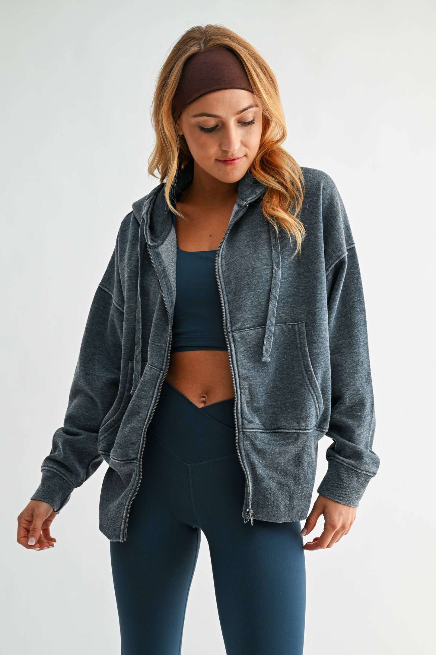Fleece Hoodie Jacket with Tapered Sleeves