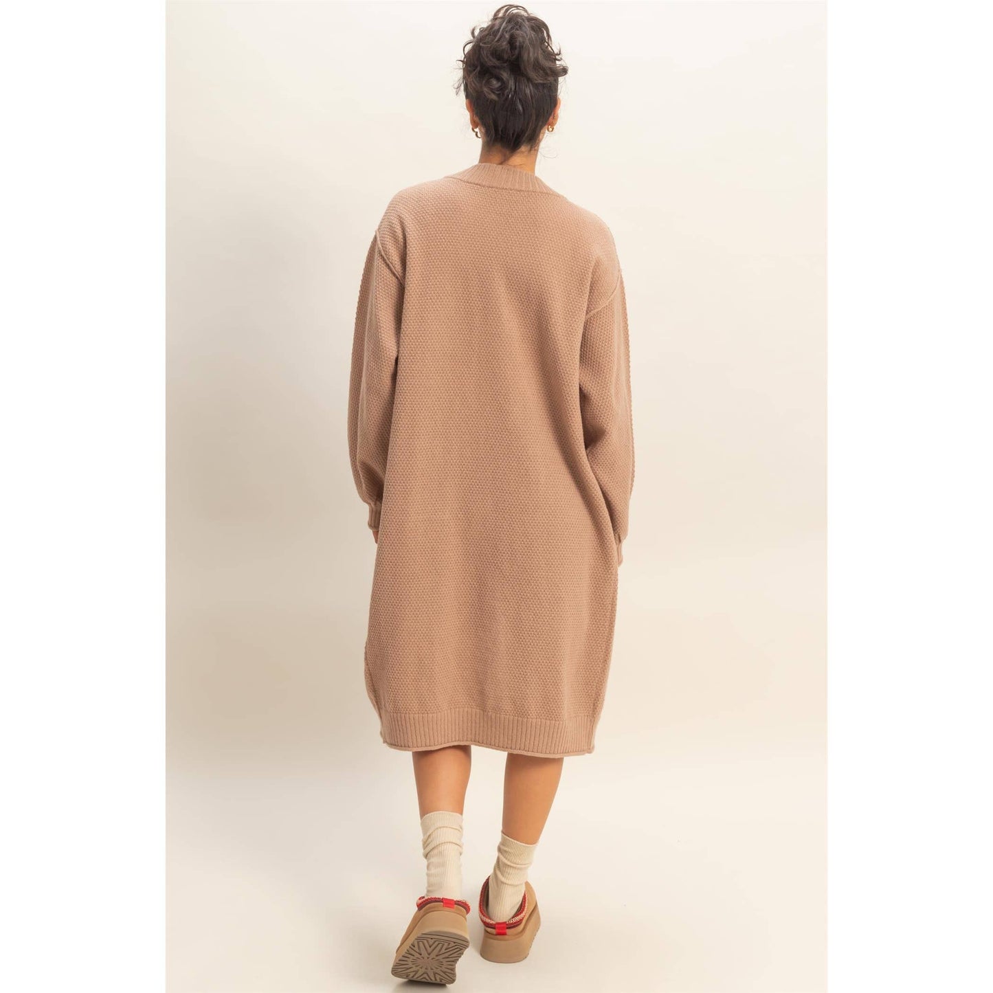 Oversized Textured Open Front Long Cardigan Sweater