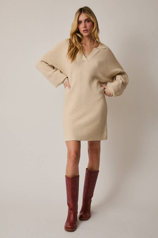 COLLARED SWEATER DRESS