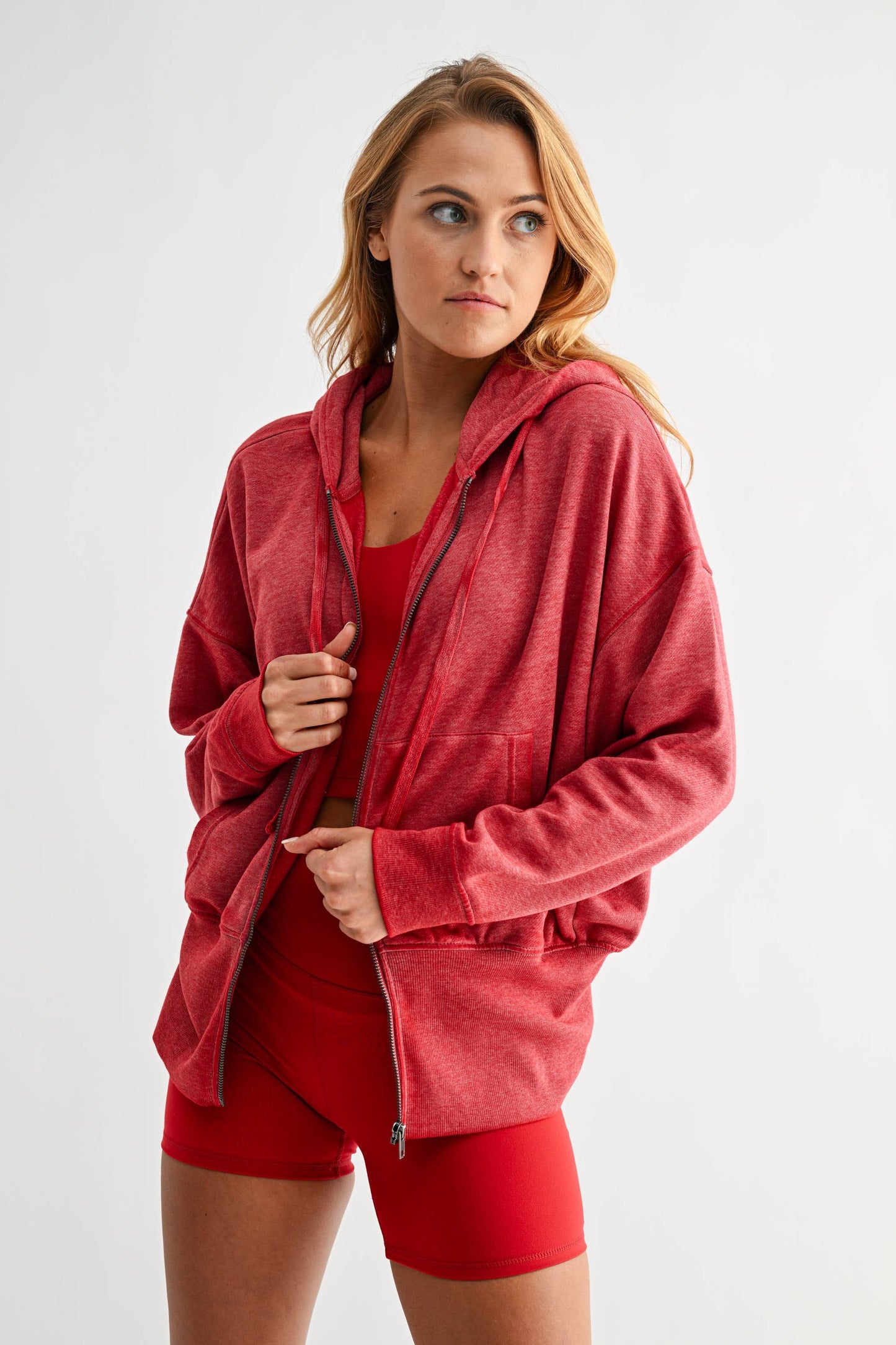 Fleece Hoodie Jacket with Tapered Sleeves