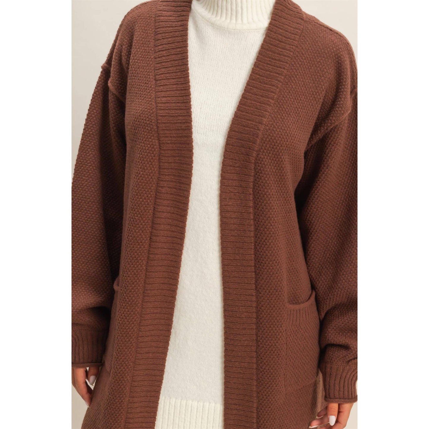 Oversized Textured Open Front Long Cardigan Sweater