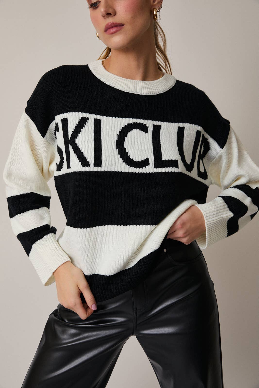 LONG SLEEVE ROUND NECK "SKI CLUB" SWEATER
