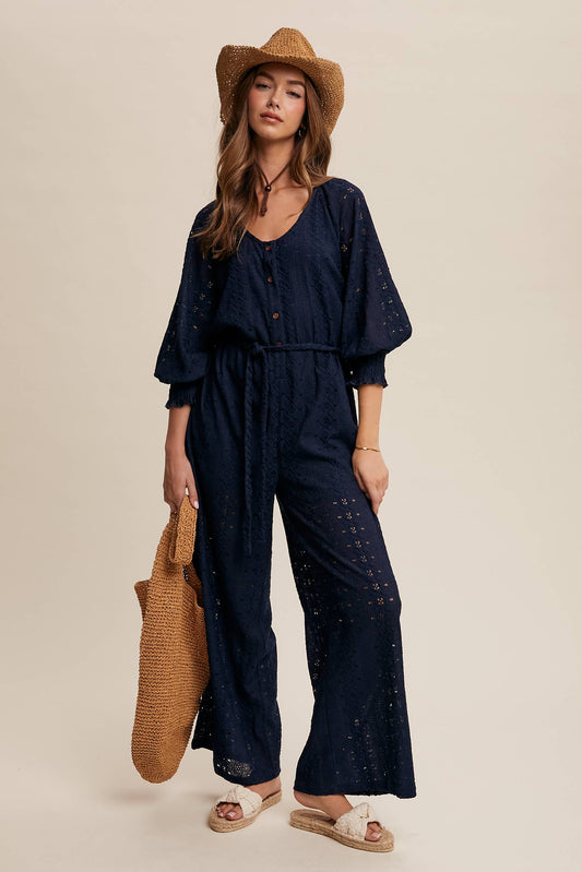 Eyelet Lace Wide Leg Jumpsuit