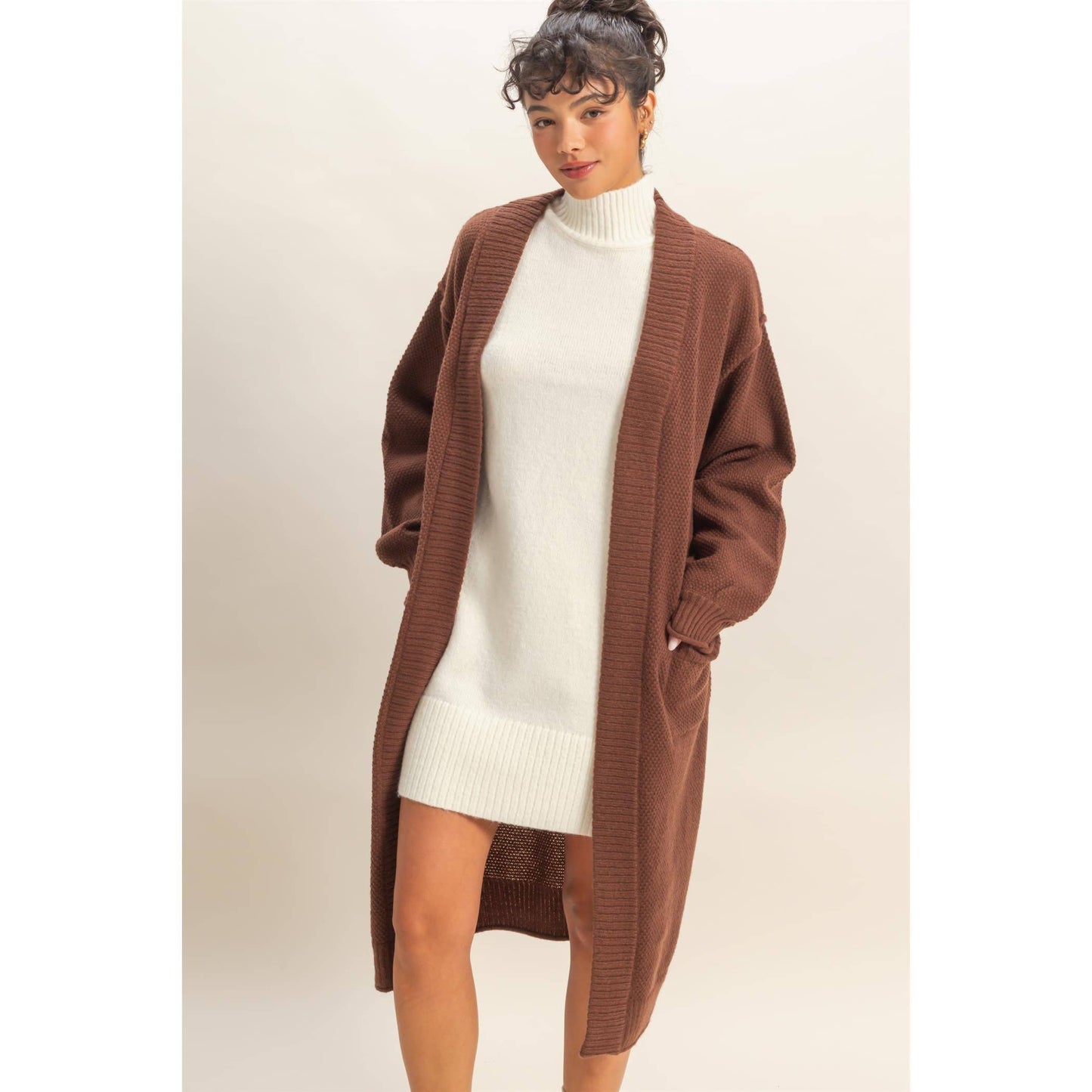 Oversized Textured Open Front Long Cardigan Sweater