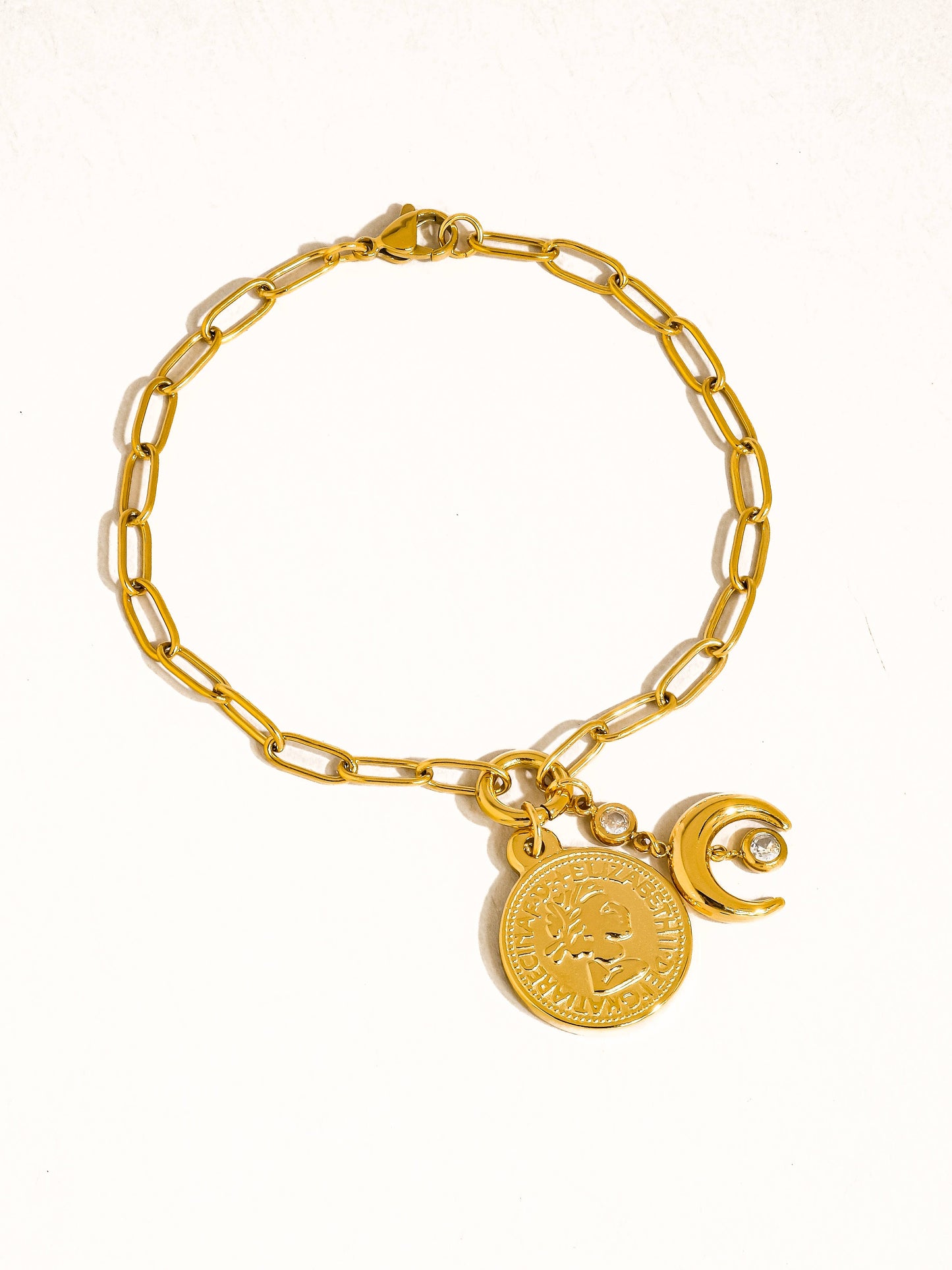 Lark 18K Gold Non-Tarnish Coin Moon Chain Bracelet