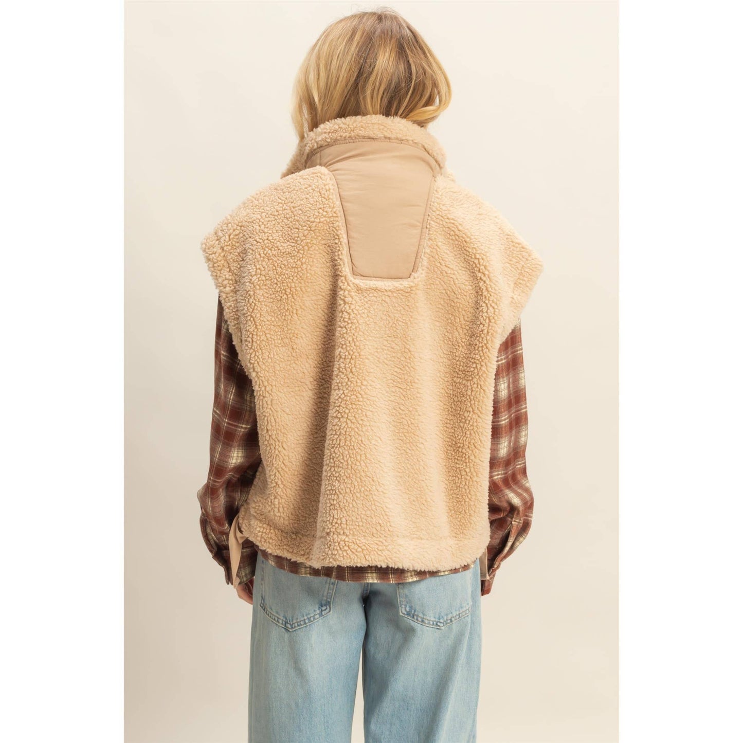 Cozy Sherpa Vest Jacket with Tie-Up Side Details