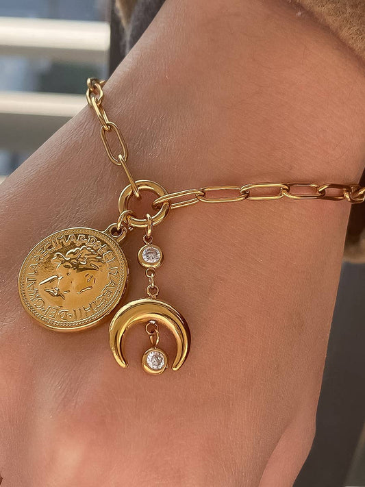Lark 18K Gold Non-Tarnish Coin Moon Chain Bracelet