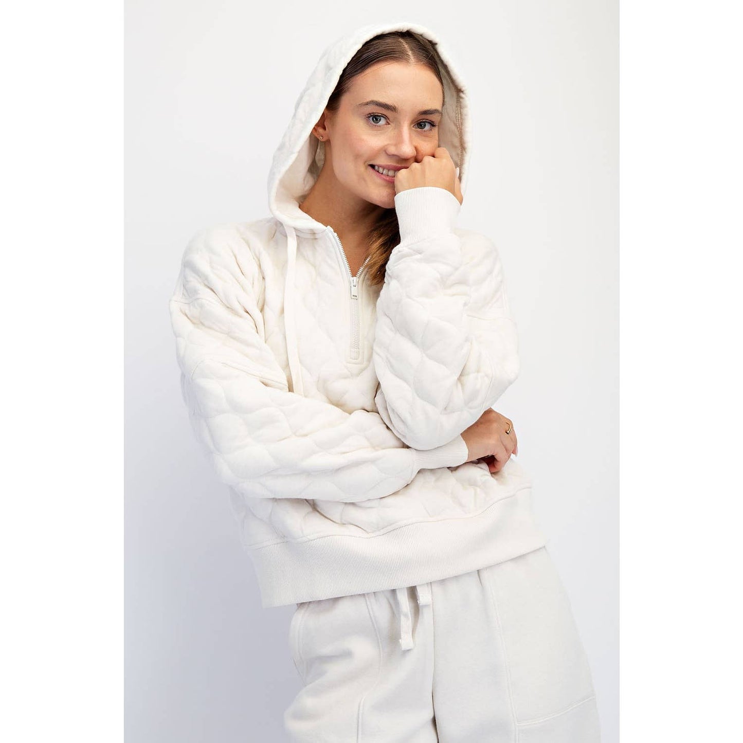 QUILTED QUARTER ZIP HOODIE JACKET