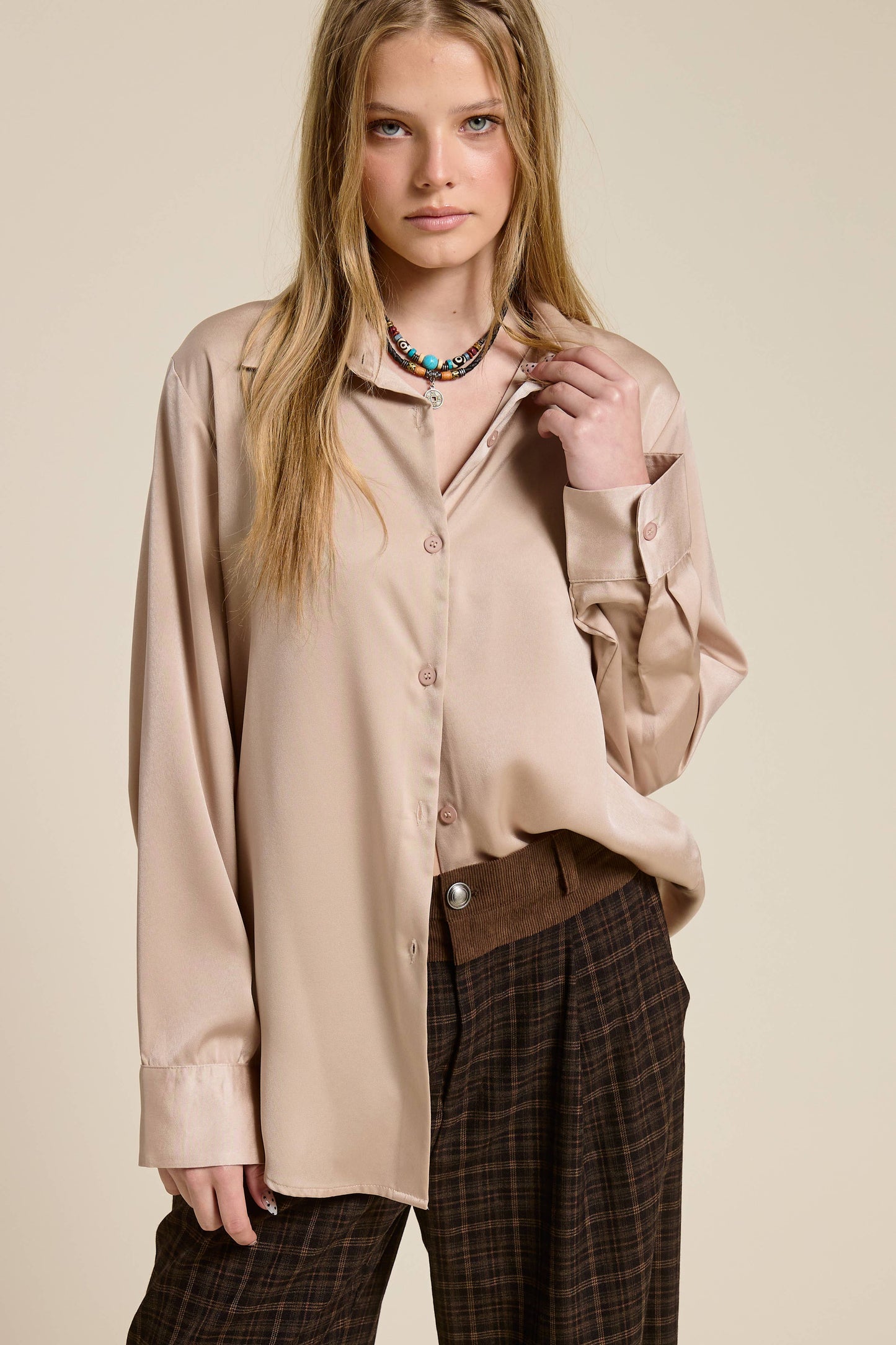 Silky Satin Button Down Blouse