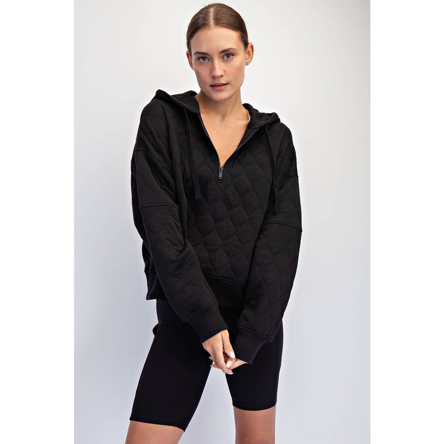 QUILTED QUARTER ZIP HOODIE JACKET