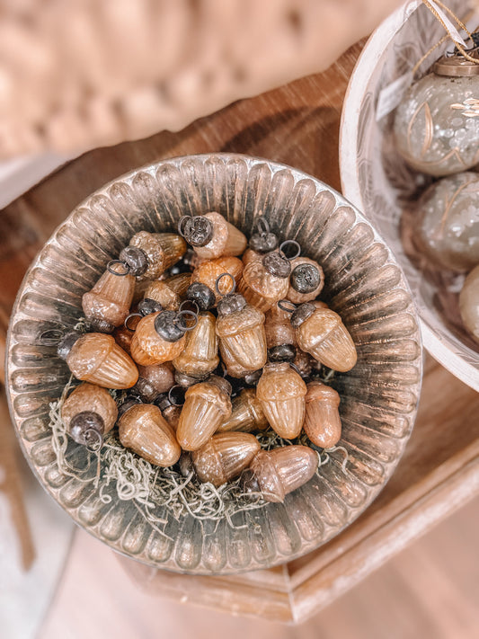 Tiny Glass Acorn Ornament Champagne Blushed Bronze