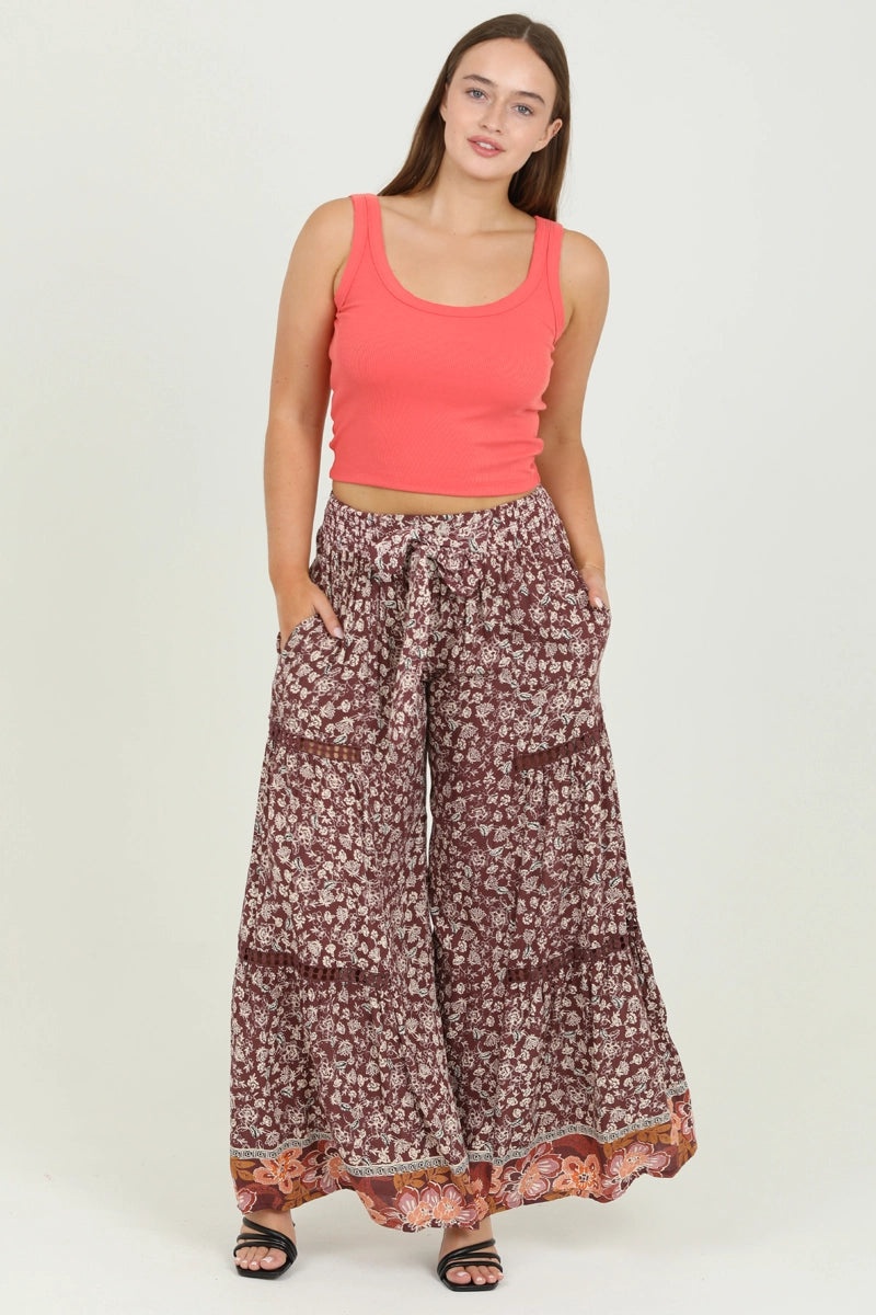 Kora Wine Printed Pant